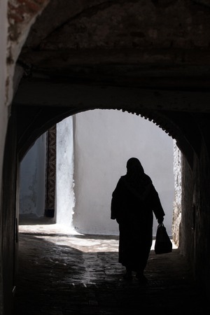 Typical narrow streets of the labirintical medina of Tetouan, Morocco.