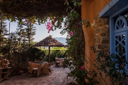 CHEFCHAOUEN, MOROCCO - SEP 10, 2016: Interior view of an Hotel in Chefchaouen blue city, Moroccoのeditorial素材
