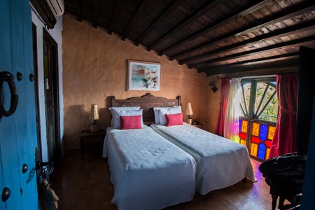 CHEFCHAOUEN, MOROCCO - SEP 10, 2016: Interior view of an Hotel in Chefchaouen blue city, Moroccoのeditorial素材