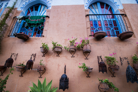 CHEFCHAOUEN, MOROCCO - SEP 10, 2016: Interior view of an Hotel in Chefchaouen blue city, Moroccoのeditorial素材