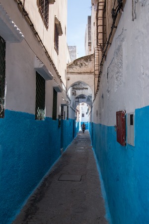 Typical narrow streets of the labirintical medina of Tetouan, Morocco.の写真素材
