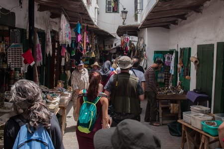JUNE 12 ,2016 TANGIER -MOROCCO: Typical small shops of the street markets, in the old medina of Tetouan, Morocco.のeditorial素材