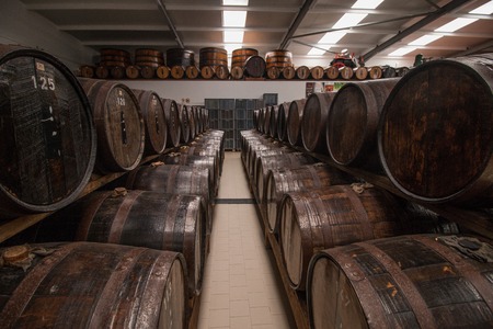 SAO MIGUEL ISLAND, AZORES, PORTUGAL - MAY 24, 2016: Storage of barrels of the Mulher do Capote...