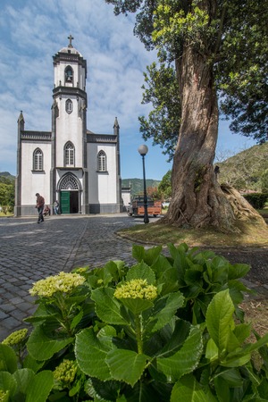 View of Church of  Sao Nicolau located in Sete Cidades, Sao Miguel island, Azores .の写真素材