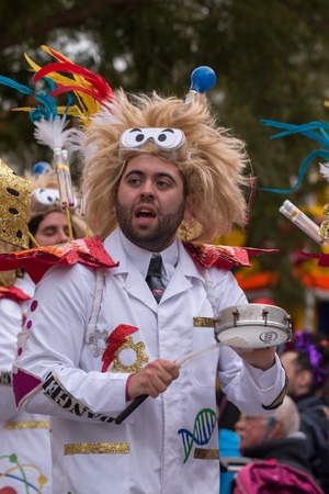 LOULE, PORTUGAL - FEB 2016: Colorful Carnival (Carnaval) Parade festival participants on Loule city, Portugal.のeditorial素材