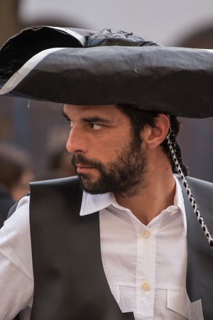 LOULE, PORTUGAL - FEB 2016: Colorful Carnival (Carnaval) Parade festival participants on Loule city, Portugal.のeditorial素材