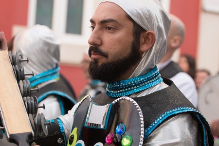 LOULE, PORTUGAL - FEB 2016: Colorful Carnival (Carnaval) Parade festival participants on Loule city, Portugal.のeditorial素材