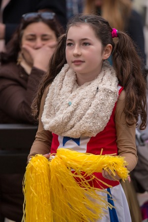 LOULE, PORTUGAL - FEB 2016: Colorful Carnival (Carnaval) Parade festival participants on Loule city, Portugal.のeditorial素材