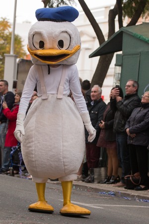 LOULE, PORTUGAL - FEB 2016: Colorful Carnival (Carnaval) Parade festival participants on Loule city, Portugal.のeditorial素材