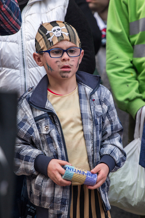 LOULE, PORTUGAL - FEB 2016: Colorful Carnival (Carnaval) Parade festival participants on Loule city, Portugal.のeditorial素材