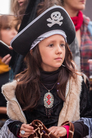 LOULE, PORTUGAL - FEB 2016: Colorful Carnival (Carnaval) Parade festival participants on Loule city, Portugal.のeditorial素材
