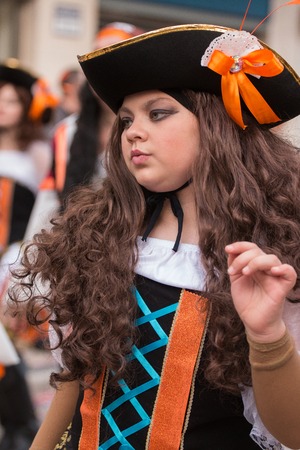 LOULE, PORTUGAL - FEB 2016: Colorful Carnival (Carnaval) Parade festival participants on Loule city, Portugal.のeditorial素材