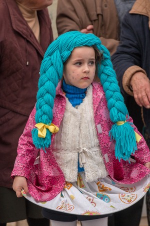 LOULE, PORTUGAL - FEB 2016: Colorful Carnival (Carnaval) Parade festival participants on Loule city, Portugal.のeditorial素材