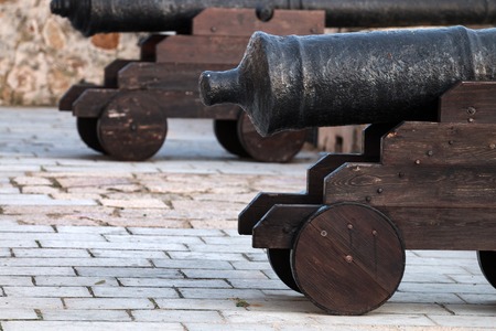 Close up view of an old portuguese military cannon.の写真素材