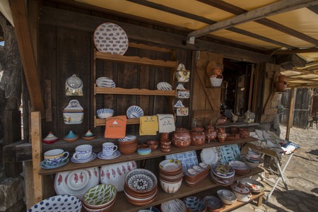RIO MAIOR, PORTUGAL - July 20th, 2016 : Typical small ceramic stores in Rio Maior saline exploration.のeditorial素材