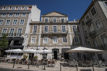 Historical azulejo house, Ferreira das Tabuletas, located in Lisbon, Portugal.のeditorial素材