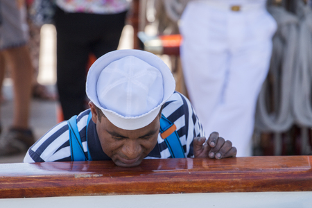 LISBON, PORTUGAL: 22nd july, 2016 - Tall Ships race is a  big nautical event where big majestic ships with sails are presented to the public for visitation.のeditorial素材