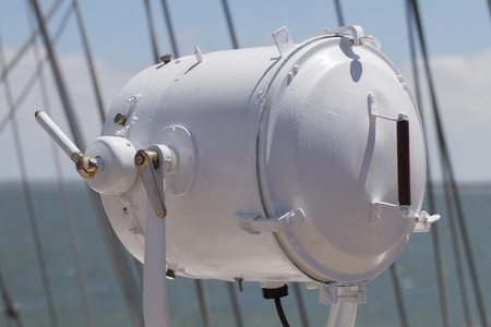 Close up view of details of machinery on a tall sail ship.の写真素材
