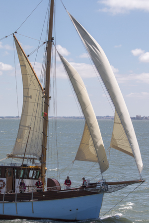 LISBON, PORTUGAL: 22nd july, 2016 - Tall Ships race is a  big nautical event where big majestic ships with sails are presented to the public for visitation.のeditorial素材