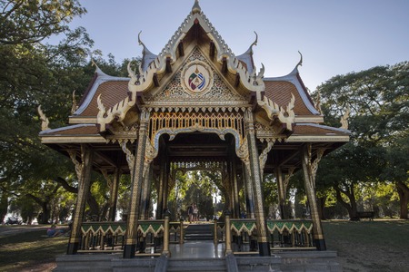LISBON, PORTUGAL - 23rd JULY, 2016: View of the beautiful  Golden Thai gazebo located in Vasco da Gama gardens.のeditorial素材