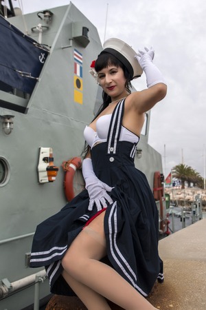 Beautiful and cute sailor themed pinup girl fashion.の写真素材