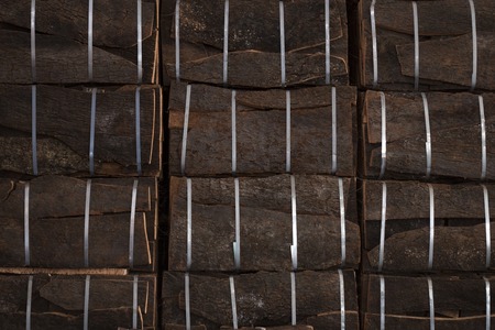 View of a bunch of cork bales stacked.の写真素材