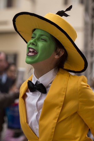 LOULE, PORTUGAL - FEB 2017: Colorful Carnival (Carnaval) Parade festival participants on Loule city, Portugal.のeditorial素材