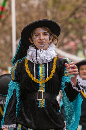 LOULE, PORTUGAL - FEB 2017: Colorful Carnival (Carnaval) Parade festival participants on Loule city, Portugal.のeditorial素材