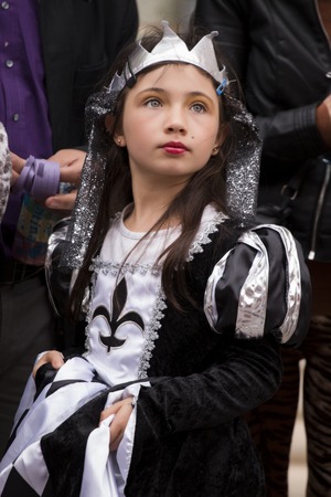 LOULE, PORTUGAL - FEB 2017: Colorful Carnival (Carnaval) Parade festival participants on Loule city, Portugal.のeditorial素材