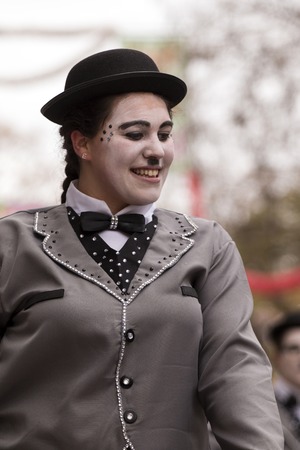 LOULE, PORTUGAL - FEB 2017: Colorful Carnival (Carnaval) Parade festival participants on Loule city, Portugal.のeditorial素材