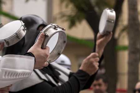 LOULE, PORTUGAL - FEB 2017: Colorful Carnival (Carnaval) Parade festival participants on Loule city, Portugal.のeditorial素材
