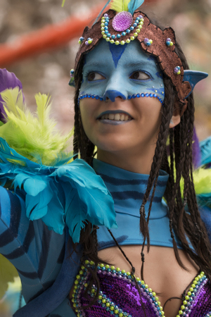 LOULE, PORTUGAL - FEB 2017: Colorful Carnival (Carnaval) Parade festival participants on Loule city, Portugal.のeditorial素材
