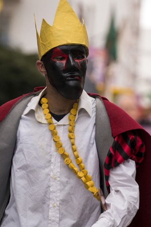 LOULE, PORTUGAL - FEB 2017: Colorful Carnival (Carnaval) Parade festival participants on Loule city, Portugal.のeditorial素材