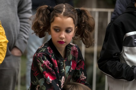 LOULE, PORTUGAL - FEB 2017: Colorful Carnival (Carnaval) Parade festival participants on Loule city, Portugal.のeditorial素材