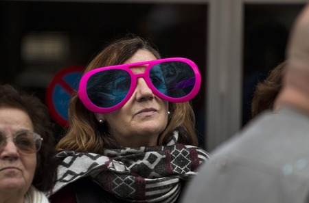 LOULE, PORTUGAL - FEB 2017: Colorful Carnival (Carnaval) Parade festival participants on Loule city, Portugal.のeditorial素材