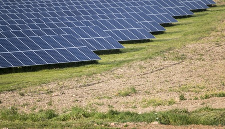 View of a field of modern ecologic solar panels.