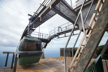 Aerial lift in Faja da Quebrada Nova, located in Madeira Island, Portugal.の写真素材