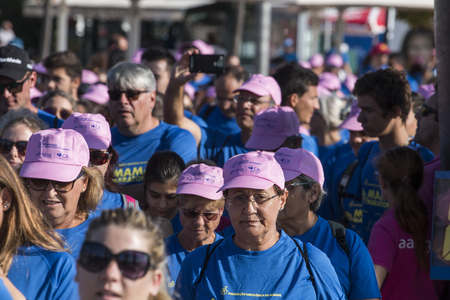 PORTIMAO, PORTUGAL - OCTOBER 10, 2017: Mamamaratona event, run for breast cancer awareness takes place on October 10, 2017 in Portimao, Algarve, Portugal. Public event.のeditorial素材