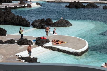 Porto Moniz natural volcanic water pools, located in Madeira island, Portugal.のeditorial素材