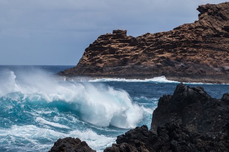 Porto Moniz volcanic coast, located in Madeira island, Portugal.の写真素材