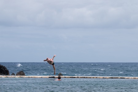 Porto Moniz natural volcanic water pools, located in Madeira island, Portugal.の写真素材