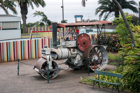 Old steam cylinder on Park Santa Catarina, Funchal, Madeira island.のeditorial素材