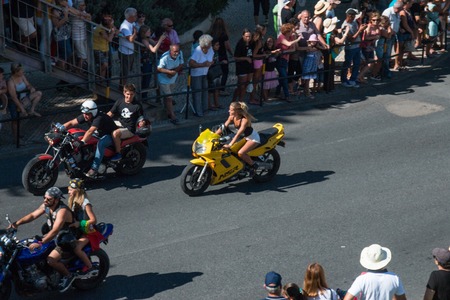 FARO, PORTUGAL - JULY 23rd: Several motorcyclists in the 36th International Motorcycle Parade event in the main avenue of  Faro city.のeditorial素材