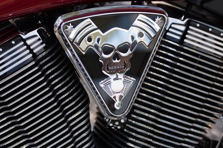 Close view detail of the shiny details of a classic motorcycle.のeditorial素材