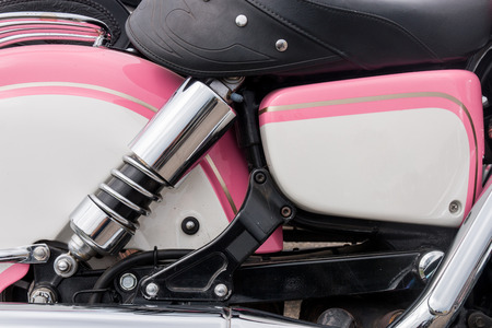 Close view detail of the shiny details of a classic motorcycle.の写真素材