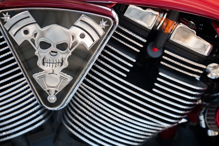 Close view detail of the shiny details of a classic motorcycle.のeditorial素材