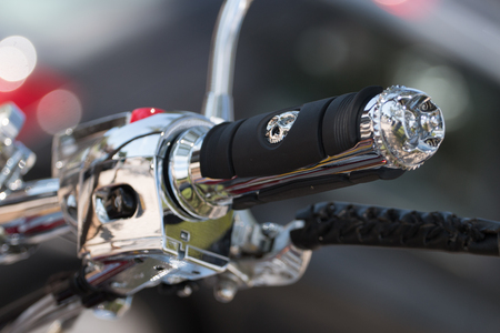 Close view detail of the shiny details of a classic motorcycle.のeditorial素材