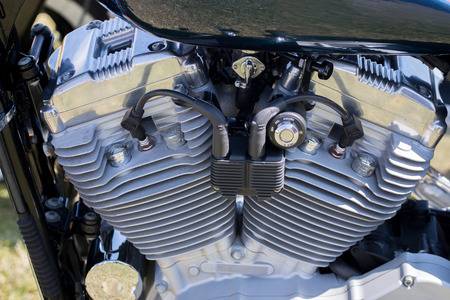 Close view detail of the shiny details of a classic motorcycle.の写真素材