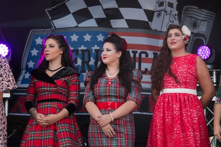 FARO, PORTUGAL, 26th August 2017: 6 American Cars Show Algarve Event where several vintage cars are in display and a mix of Americana related activities happen, including pinup shows, rockabilly concerts and sexy carwash.のeditorial素材