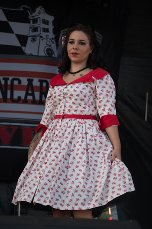 FARO, PORTUGAL, 26th August 2017: 6Âº American Cars Show Algarve Event where several vintage cars are in display and a mix of Americana related activities happen, including pinup shows, rockabilly concerts and sexy carwash.のeditorial素材